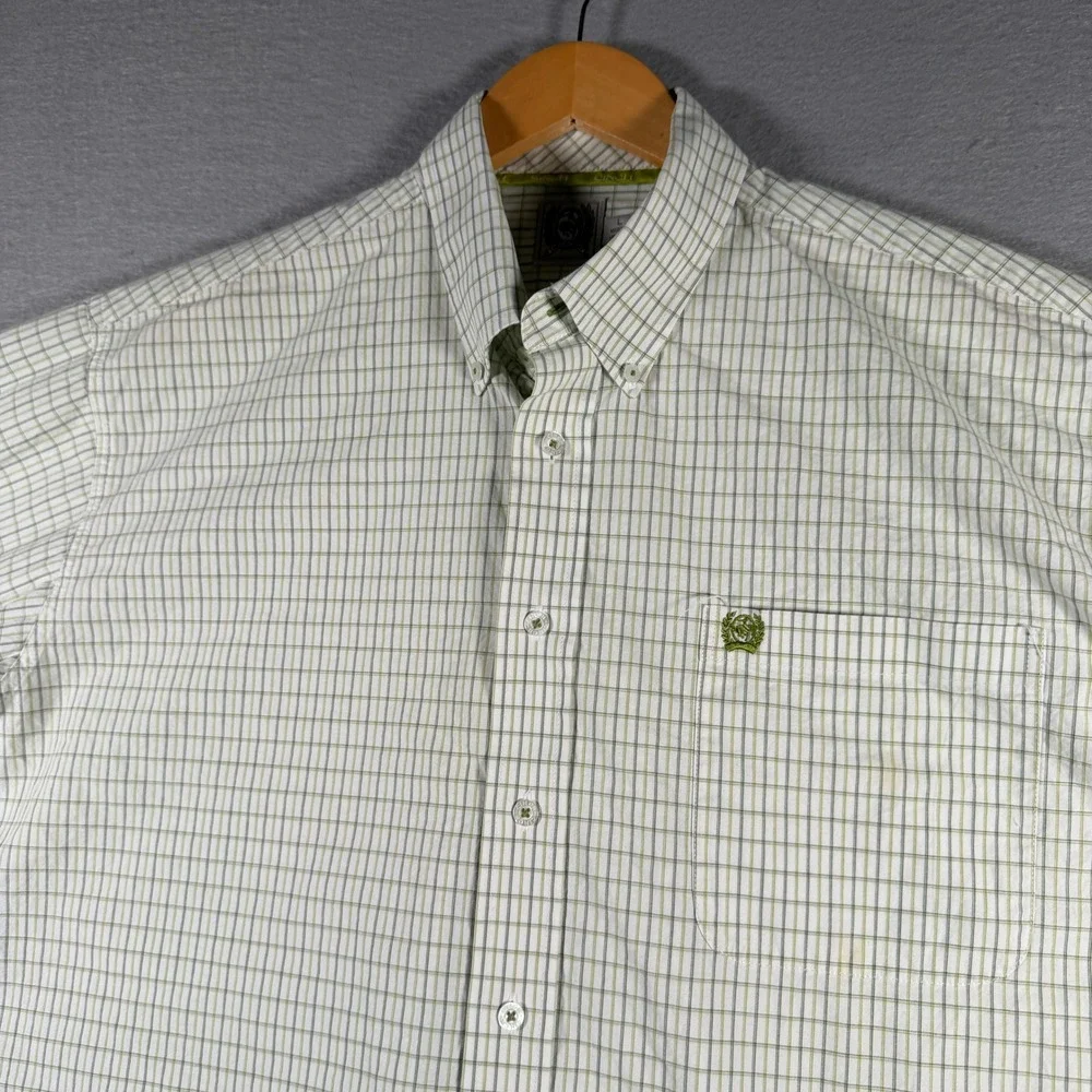 Cinch Mens Green White Micro Check Plaid Button Down Shirt Large MT10321111